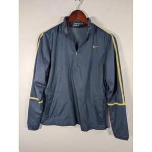 Nike Golf Jacket Womens Medium Blue 1/4 Zip Windbreaker Pullover Yellow Sleeves